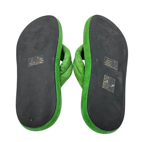 Free‎ People Women's Wonderland Green Leather Suede Thong Sandals Size 38 - Picture 8 of 9